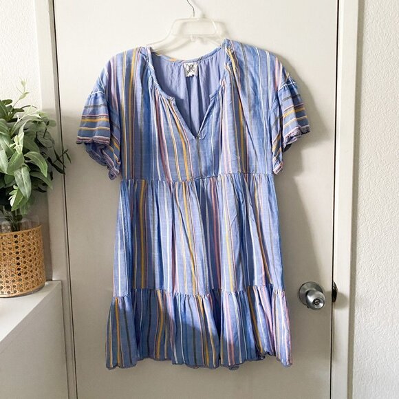 🦋 ANTHROPOLOGIE DRA Blue Tiered Stripe Mini Dress - Picture 5 of 8